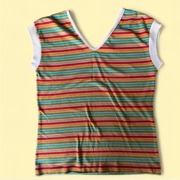 Vintage 70s/80s Striped V-Neck Women's Top #summer - Picture 6 of 6